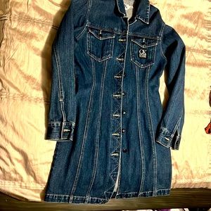 Vintage, knee length, fitted Calvin Klein Jean Coat